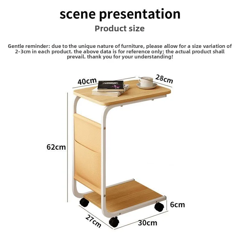 Rolling Coffee Side Table Metal Frame Painted Finish Compact Modern Sofa-Side Bedside Rental Apartments Living Rooms Non-Folding