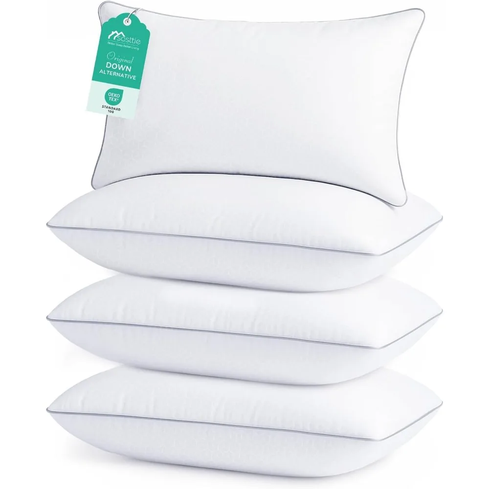 

Queen Size Pillow Set of 4 - Down Alternative Plump Filling, Supportive for All Sleepers, Machine Washable