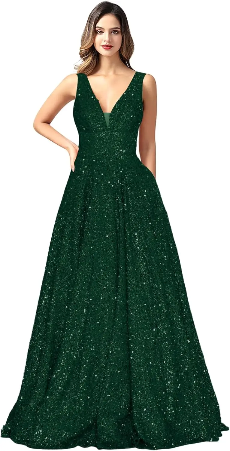 فستان حفلة موسيقية نسائي طويل 2025 مثير على شكل حرف V فستان سهرة على شكل حرف A فساتين حفلات عسكرية فستان سهرة