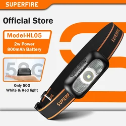 SUPERFIRE Mini Rechargeable Powerful Headlamp USB High Power Headlight LED Waterproof Head Lamp Sensor Torch Work Front Light