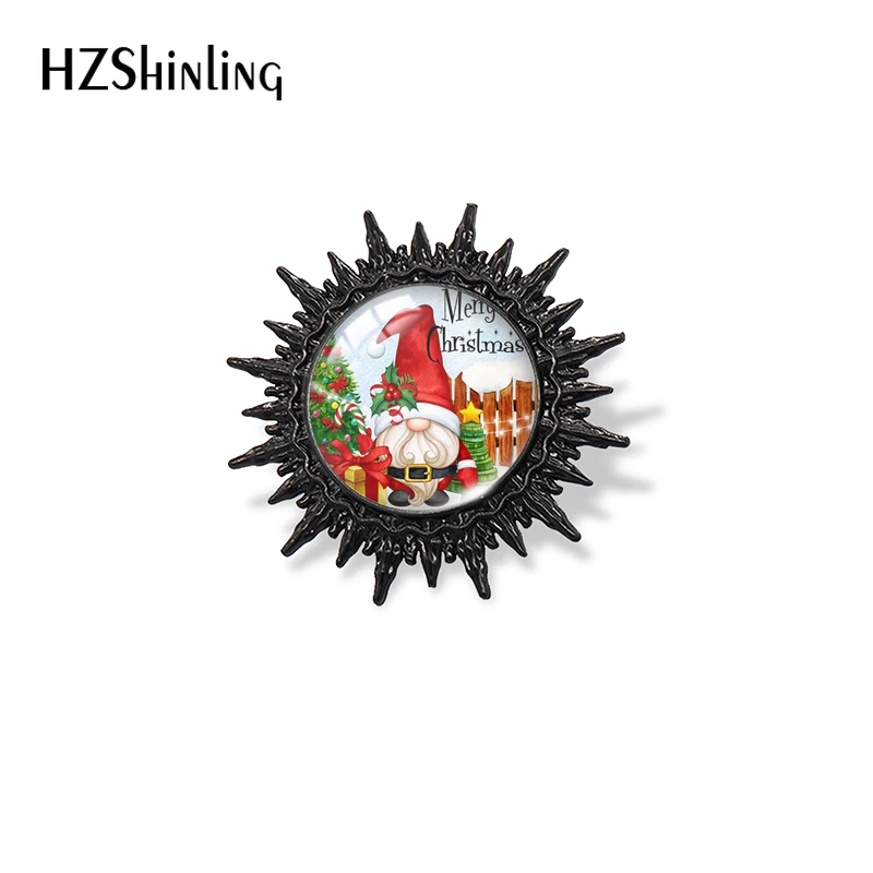 2023 New Arrival Merry Christmas Gnome Glass Cabochon Black Brooch Badge Bag Clothes Accessories For Men