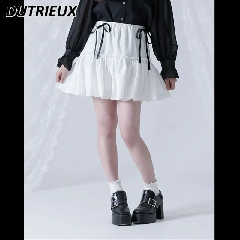 

Japanese Harajuku Mine Series Mass Production Type Ribbon Bow Women's Skirts Summer Casual Solid Color Pleated Skirt for Lady