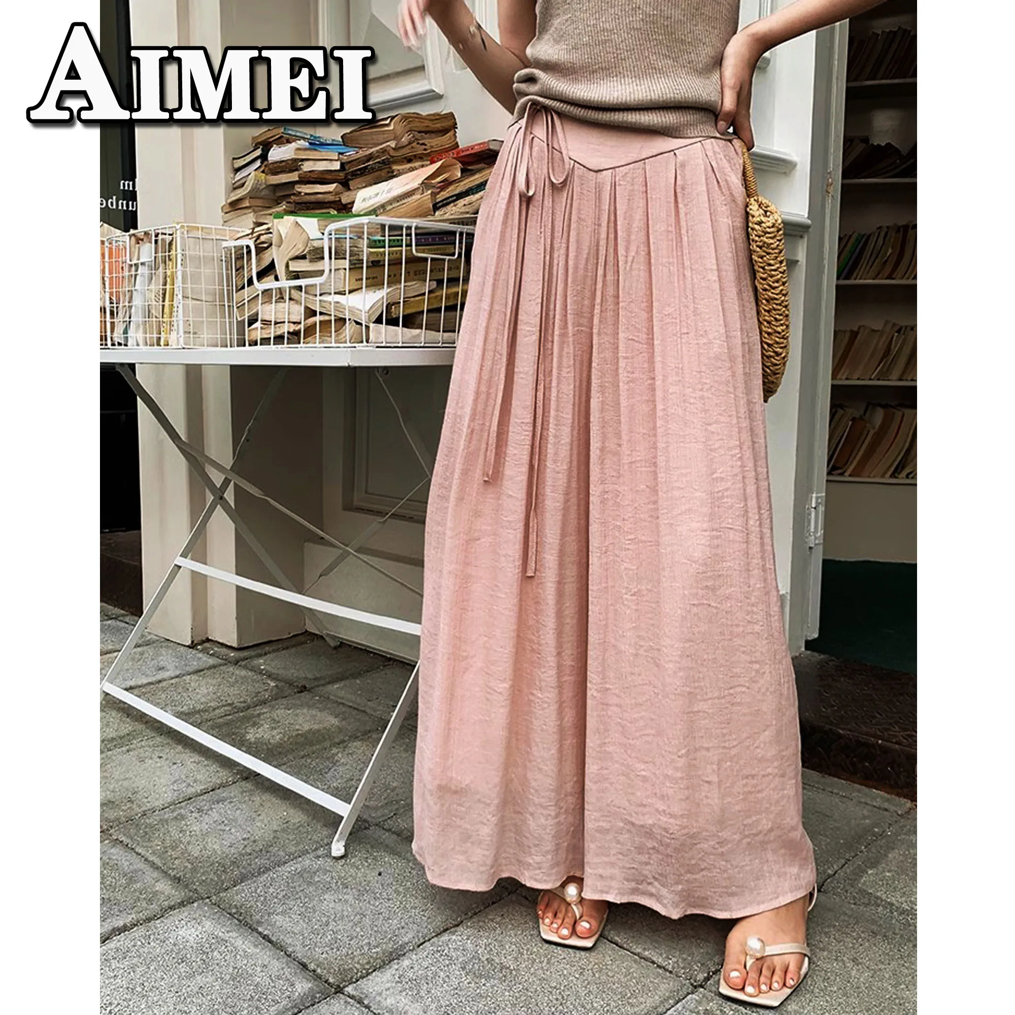 Women\'s Y2K Clothes Luxury Vintage Pink Cotton Line Wide Leg Skirt Pants Baggy Trousers Summer Korean Style Women Clothes 2023