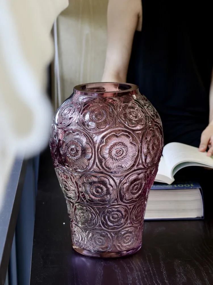 Embossed glass, Jiang purple crystal sense medieval vase living room ornament