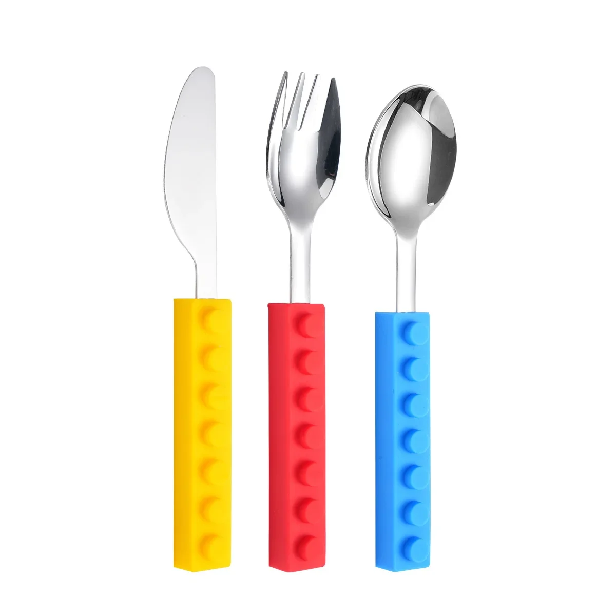 3pcs Stainless Steel Building Block Cutlery Set - Stackable Spoon, Fork & Knife for Birthday, Parties Spoon and Fork Set