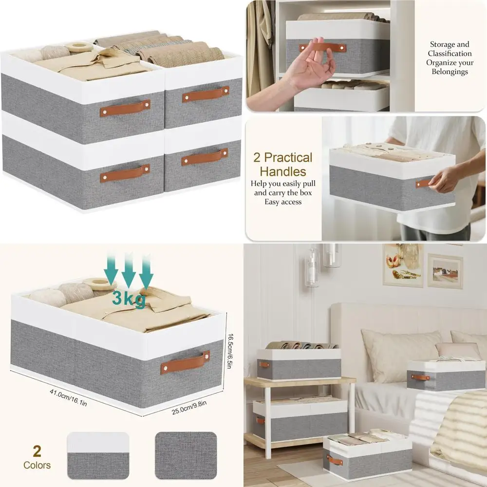 صناديق تخزين قابلة للطي، 16.1 × 9.8 × 6.5 منظمات أدراج قماشية بمقابض #1