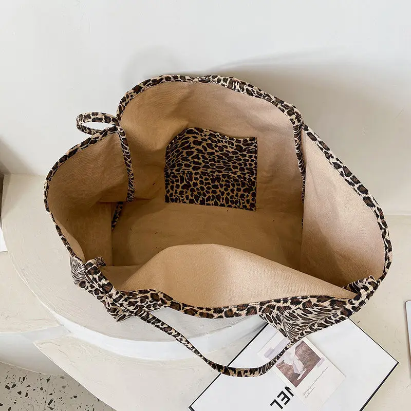 Large Capacity Leopard Print Tote Bag Canvas Handbag Female Women Fashion Casual Shopping Eco Friendly Shoulder Bag