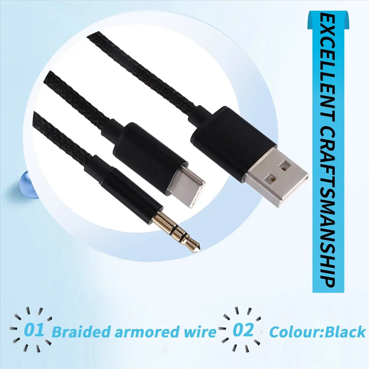 ABAN 2-in-1 Audio Charging Cable Type-C Car Usb+3.5mm Aux Audio Cable High-Quality Connection Cable for Mobile Devices