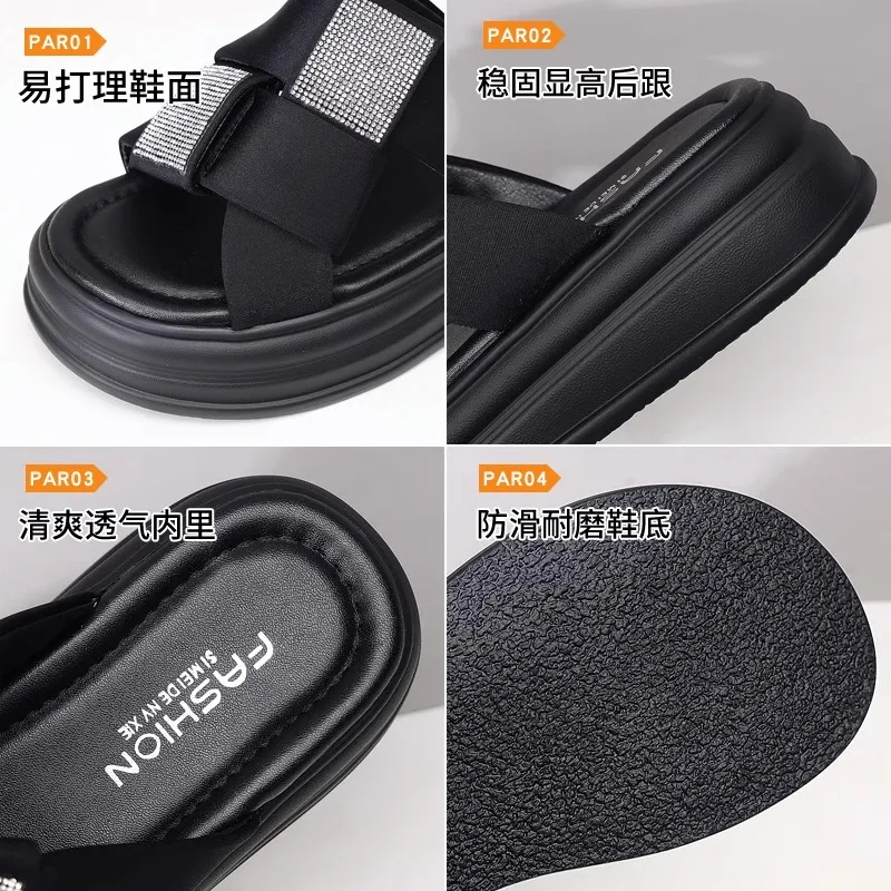 House Slippers Platform Female Shoes Slides Lady Summer Clogs Woman Med 2023 Flat Rubber Girl Beach Bonded Leather PU Shoes Summ