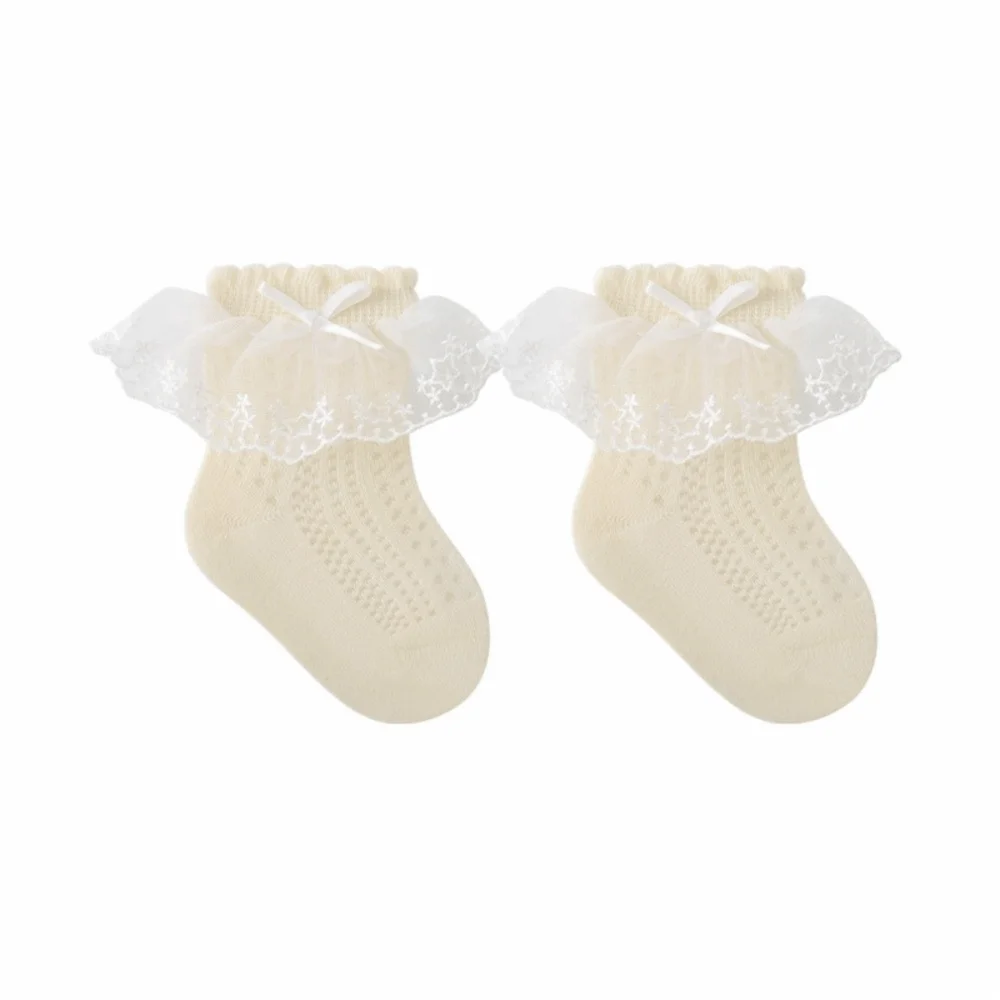 

Lightweight Thin Mesh Baby Socks Princess Lace Breathable Cotton Socks Lace Trim Knit Newborn Tube Socks 0-8 Years