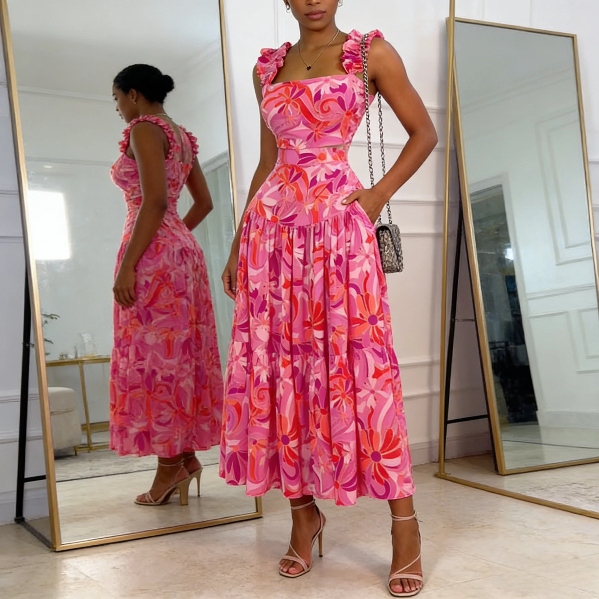 

Women Two Piece Sets Skirt Set Sleeveless Print Short Tops Long Skirts A Line High Waist Y2k Streetwear Elegant Work Spring 2026