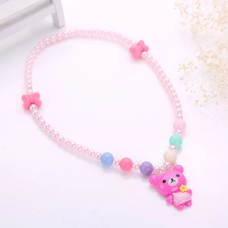 1pc Kawaii Cartoon Animal Necklace for Children\'s Candy Color Pearl Beaded Cute Necklaces Accessories for Girls Gift Wholesale