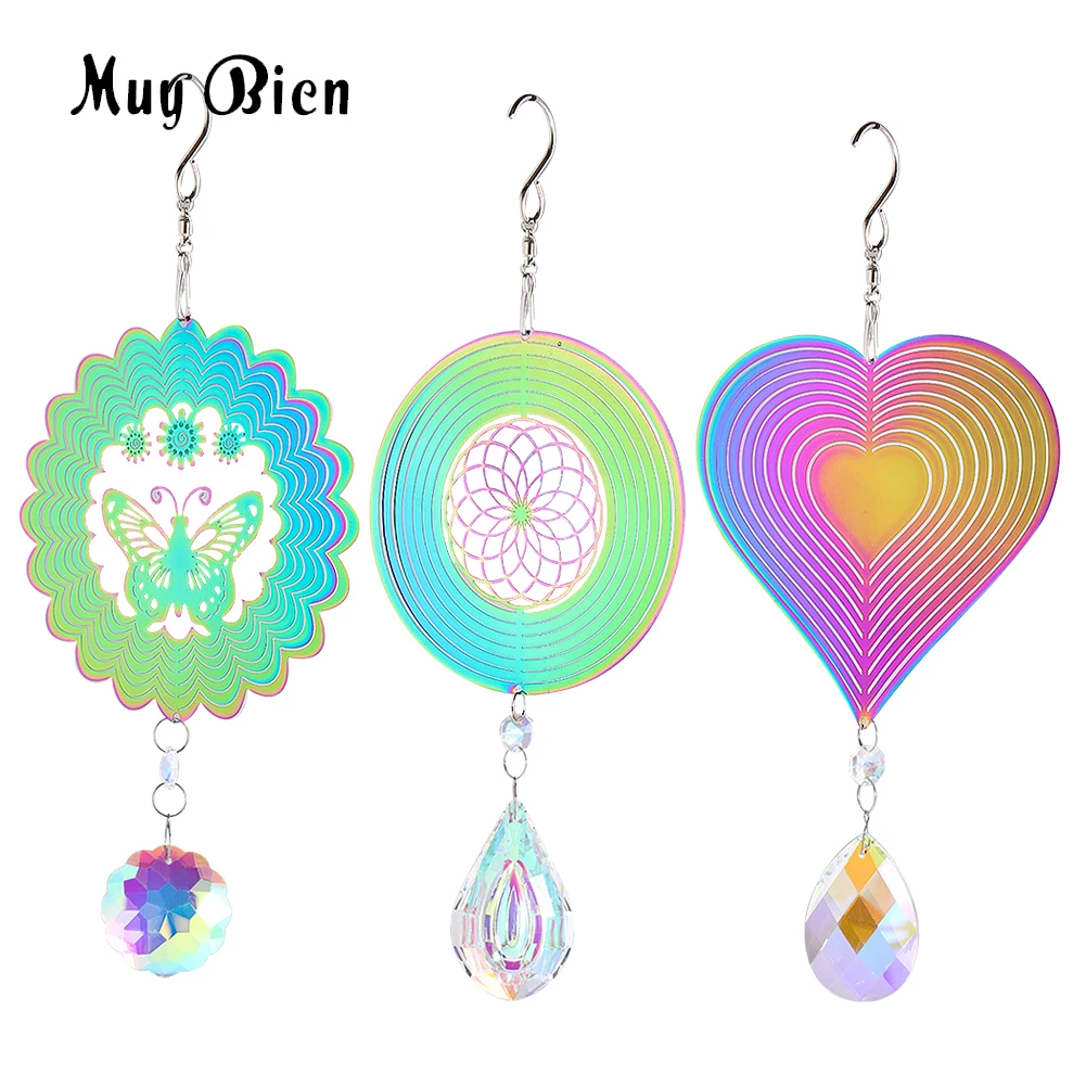 Aurora Rainbow Rotating Sunflower Butterfly Love Heart Flower of Life AB Color Teardrops Crystal Pendant Spinning Hanging Decor