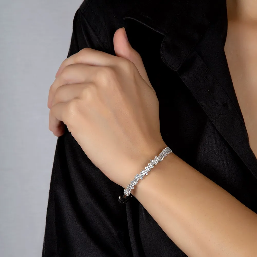 Silver Baguette Stone Bracelet, 925 Sterling Silver Handmade Baguette Bracelet.