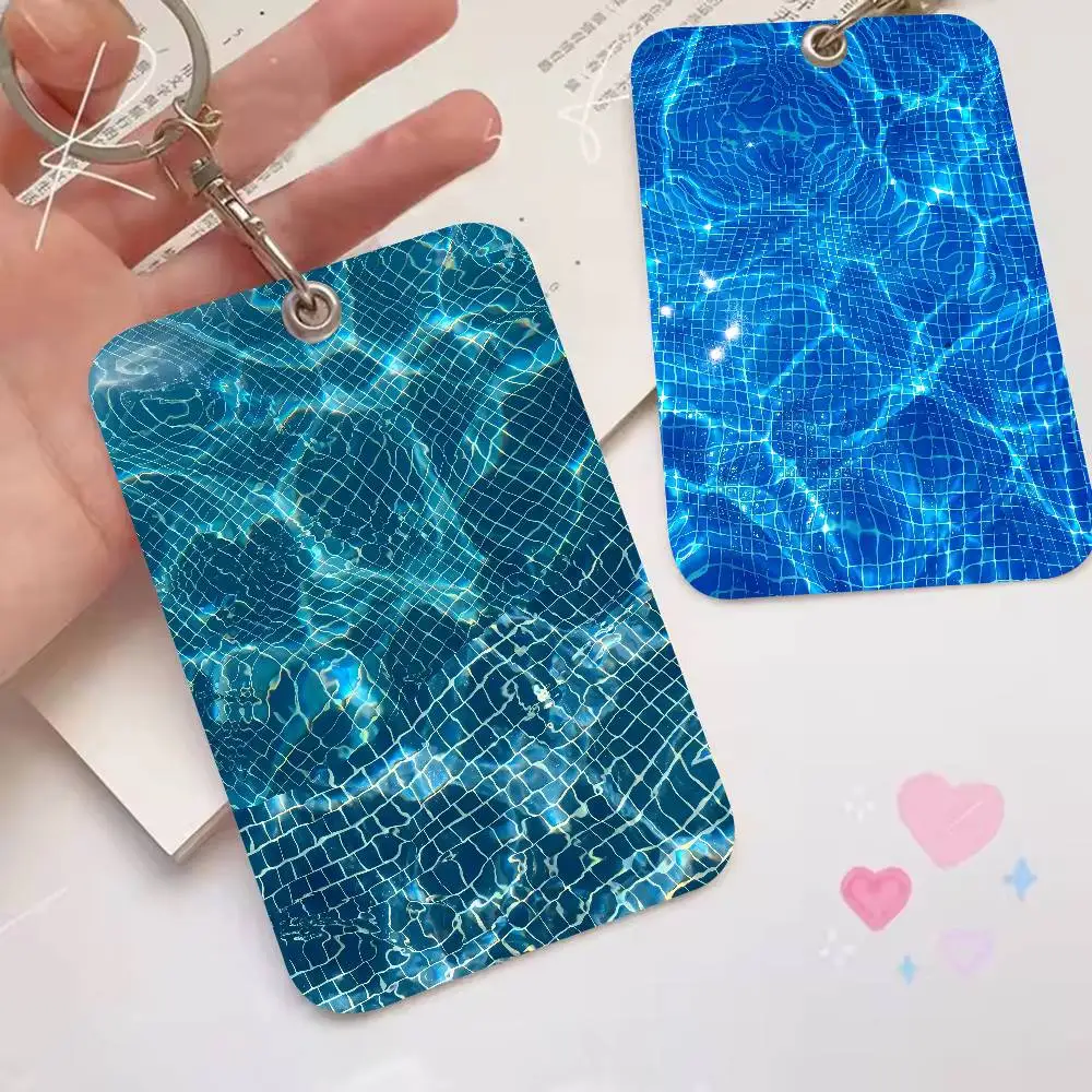 Blue Water Ripple Pattern Card Holder Summer Swimming Pool Wave Texture PU Card Holder Bank Credit Debit Card Organizer