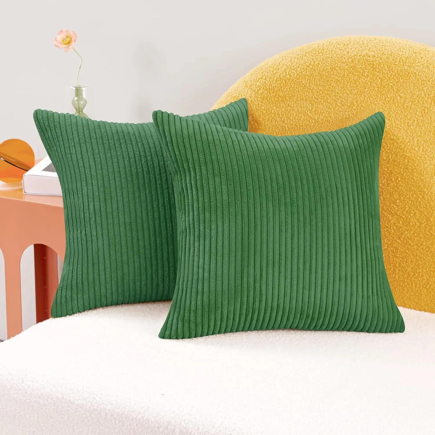 

Corduroy Throw Pillow Covers, Set of 2 Soft Decorative Cushion Covers, Machine Washable Texture for Sofa, Couch, Bedroom & L