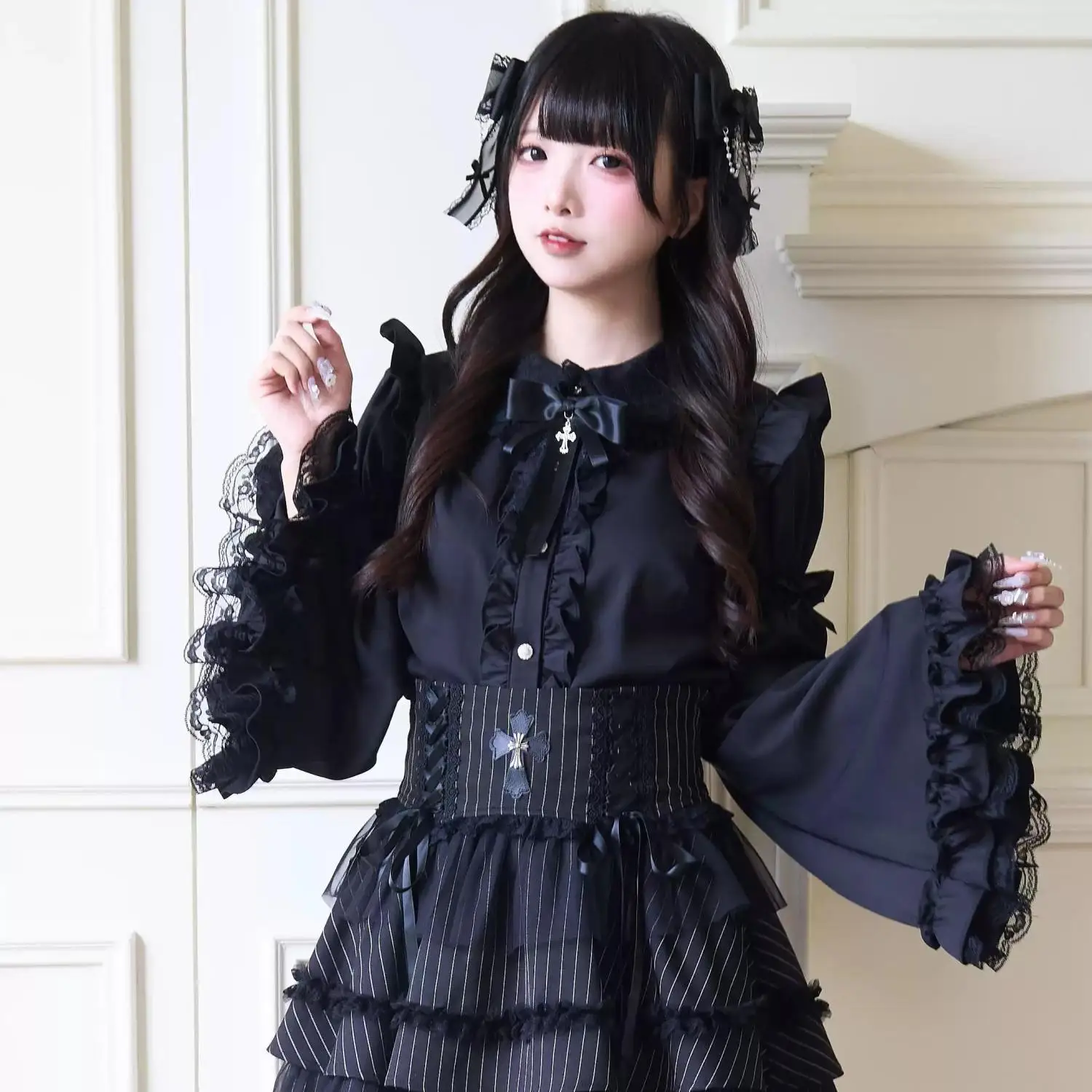 

SOIOMES Detachable Sleeve Shirt Sweet Top Retro Aesthetic Gothic Long Sleeved Lolita Cos Clothing
