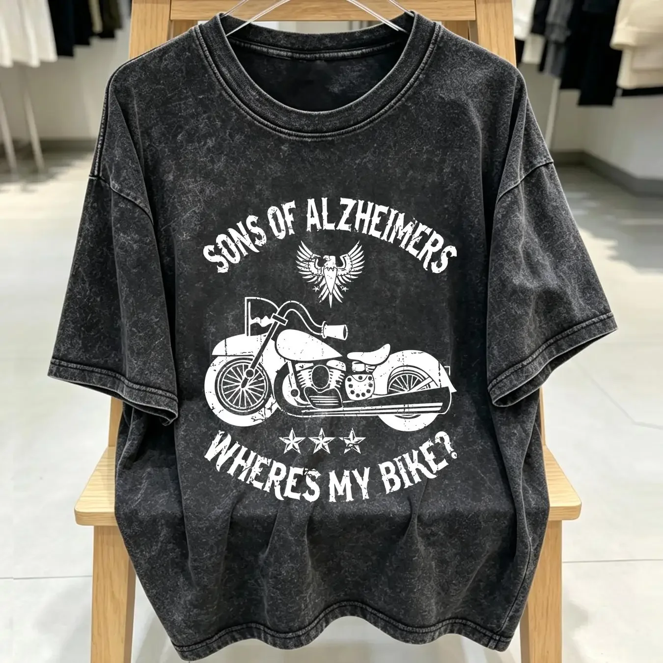 washed T Shirt Biker Sons Alzheimers Wheres My Bike long or short sleeves vintage Washed Slightly Stylish fashion Casual