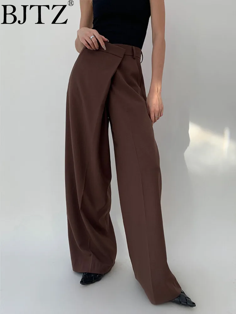 

BJTZ Irregular Waistband Wide Leg Pants With A Sense Of Design Temperament Solid Color Leg Length Versatile Casual Pants HL570