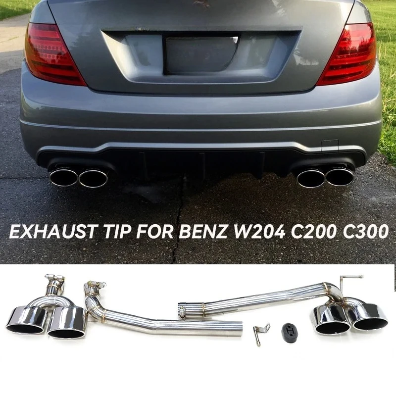 hhmQuad Exhaust Tip For Benz W204 C200 C180 C260 C63 M Sport 2008-2013 Exhaust Pipe 304 Stainless Steel Exhaust System Muffler T