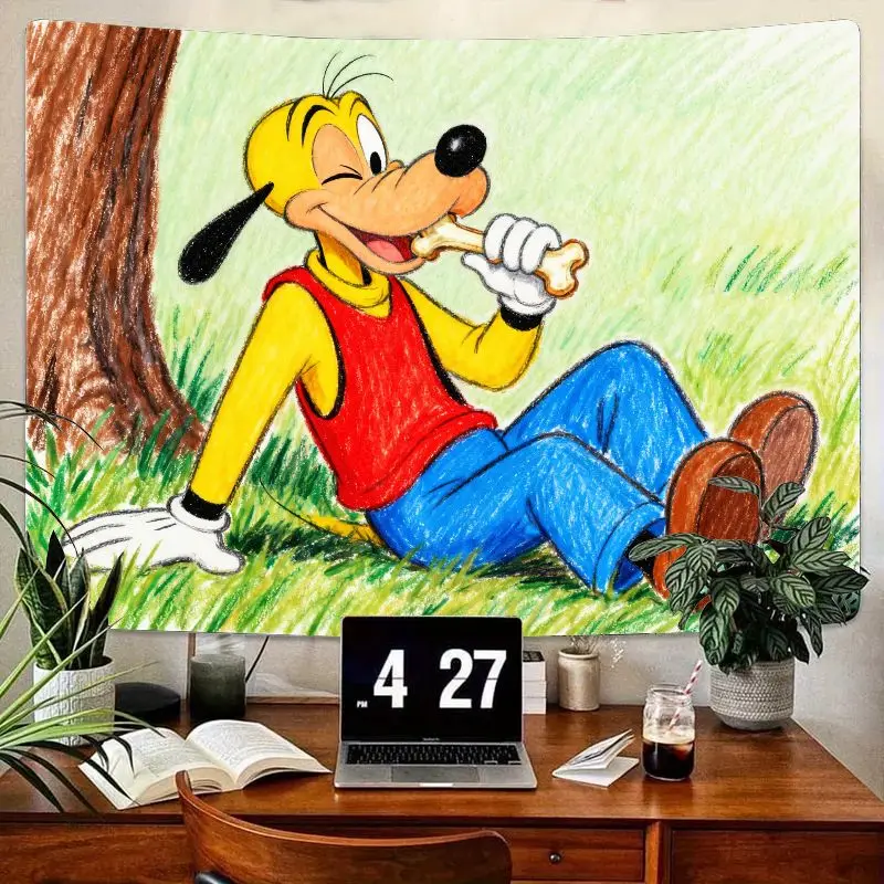 

1PC Disney Goofy Winking Eating Bone Tapestry Classic Cartoon Polyester Wall Art Living Room Bedroom Dorm Decor Gift for Disney