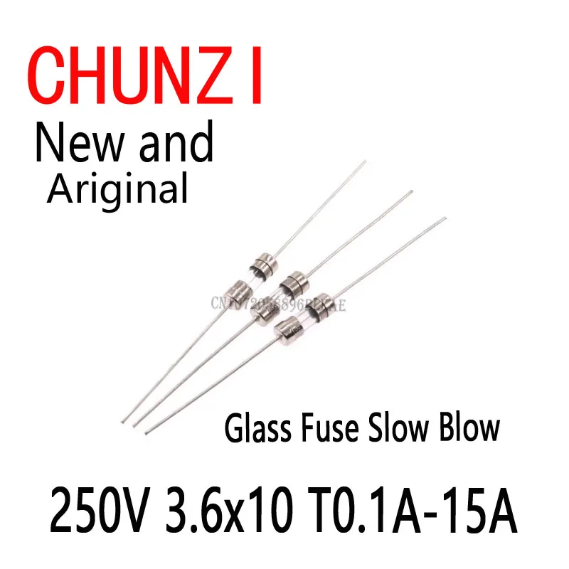 60pcs（12Values*5PCS）3.6*10MM Glass Fuse Slow Blow 250V 3.6x10 T0.1A-15A
