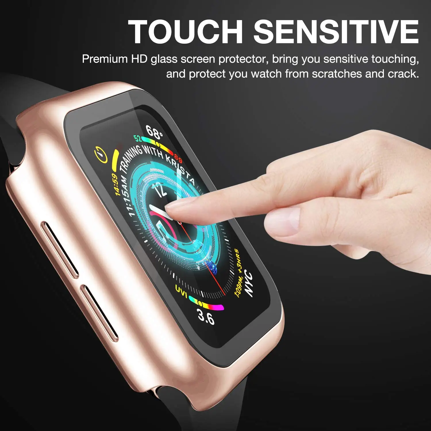 Tempered Glass+cover For Apple Watch Case 44mm 40mm 42mm 38mm Bumper Screen Protector for iWatch Series 9 8 7 6 5 4 3 se 41/45mm