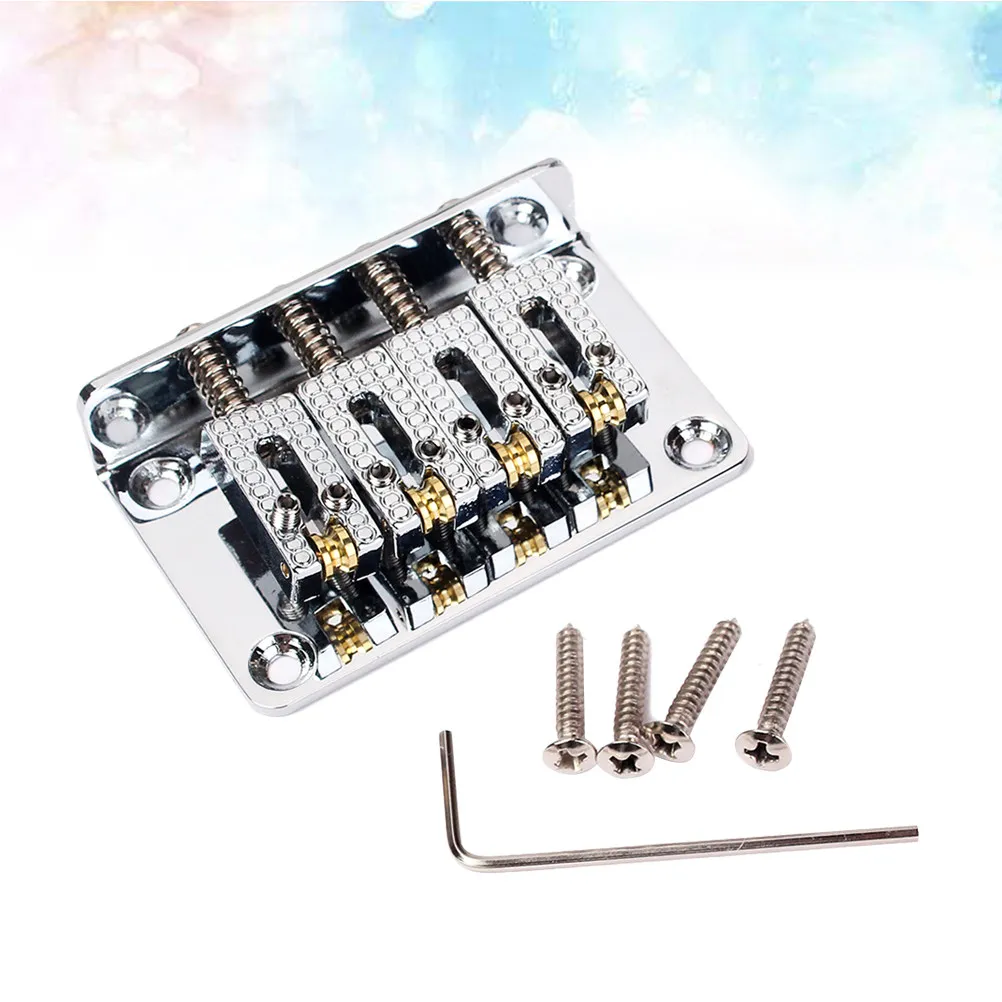 Metal 4 String Bass Guitar Bridge Vintage Style Jazz Bridge 4 Screws Height Adjustable Solid Metal Sweet Tone Strings Top
