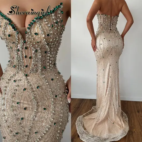 SHERAIN – robe De bal sirène scintillante, avec strass, sans manches, avec traîne brosse, robes d'invitées De mariage, personnalisées