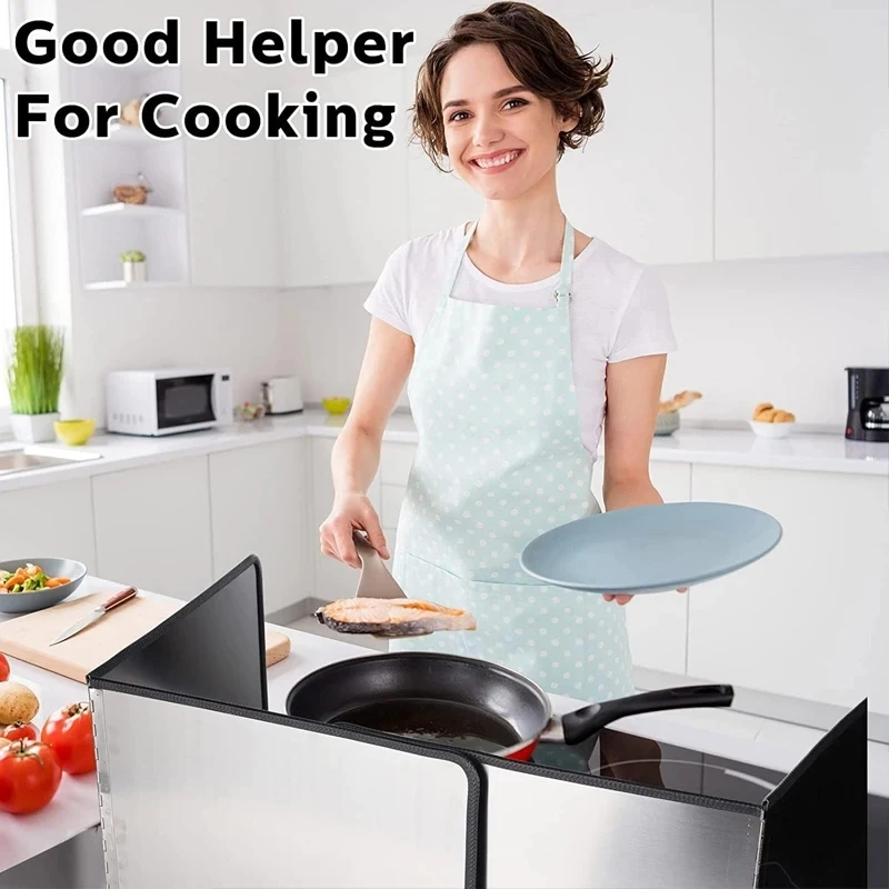 Stove Splash Guard Foldable Grease Oil Splatter Shield Kitchen Cooking Protector Heat Resistant Oil Barrier for GasStove Cooktop 2