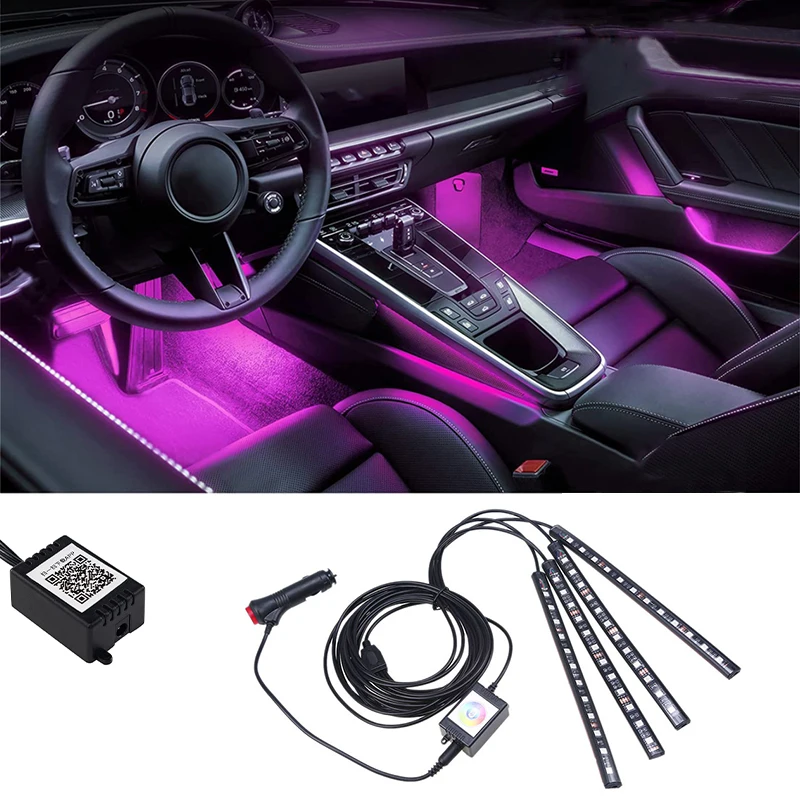 

4 в 1, автомобильный окружающий светодиодный атмосферный светильник, светильник для ног, прикуриватель, пульт дистанционного управления, RGB, внутренняя декоративная лампа, полоса