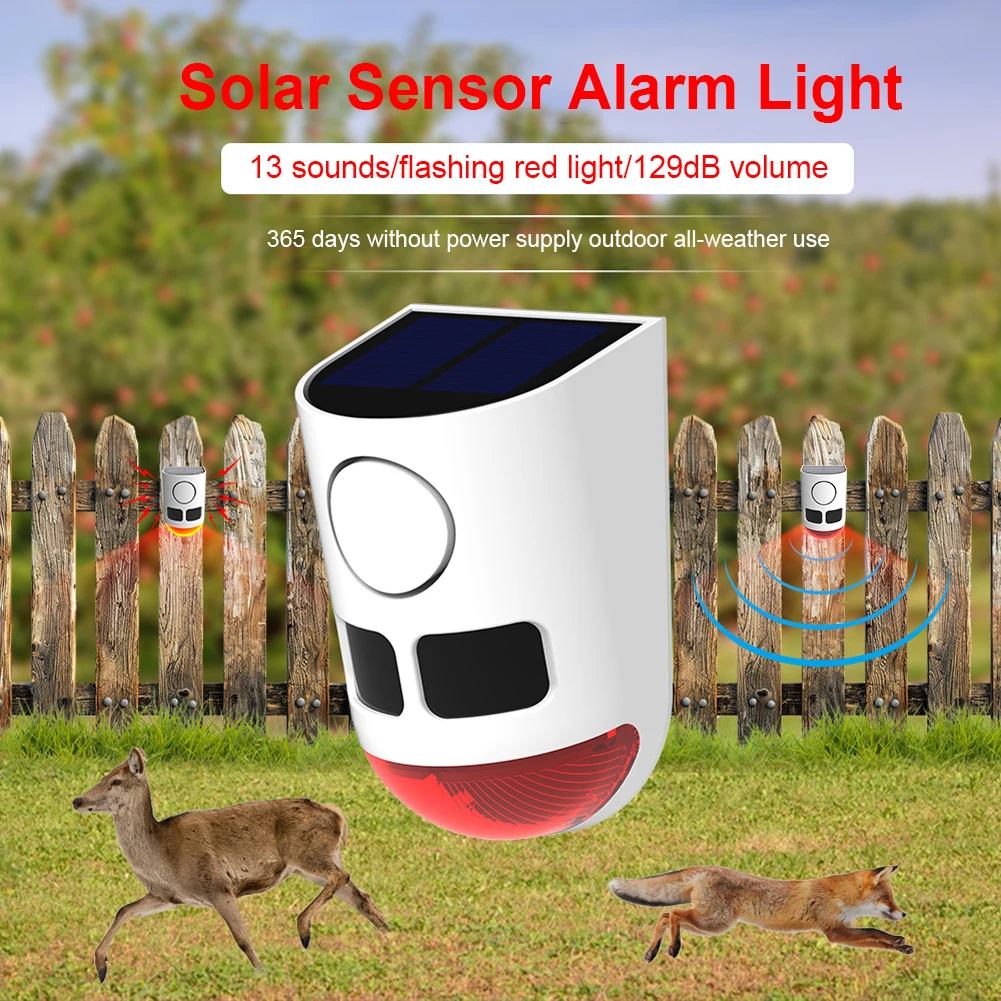 

Solar Infrared Motion Sensor Alarm Home Security Alarm Animal Repeller Sound Noise Maker To Deter Raccoon Deer Skunk Bear Coyote