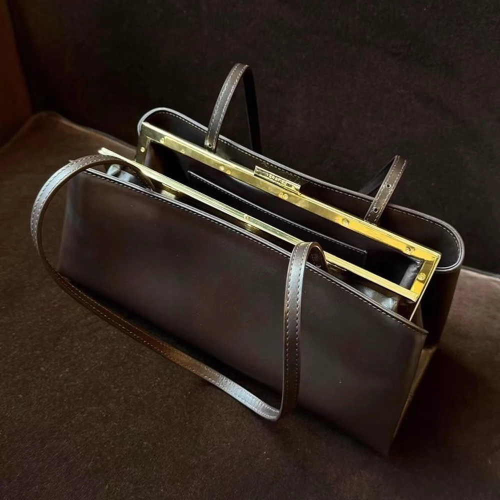 SHELKSBAG Luxury Women Shoulder Bag Retro Rectangle Quality PU Leather Underarm Handbag Simple Casual Daily Party Ladies Purse