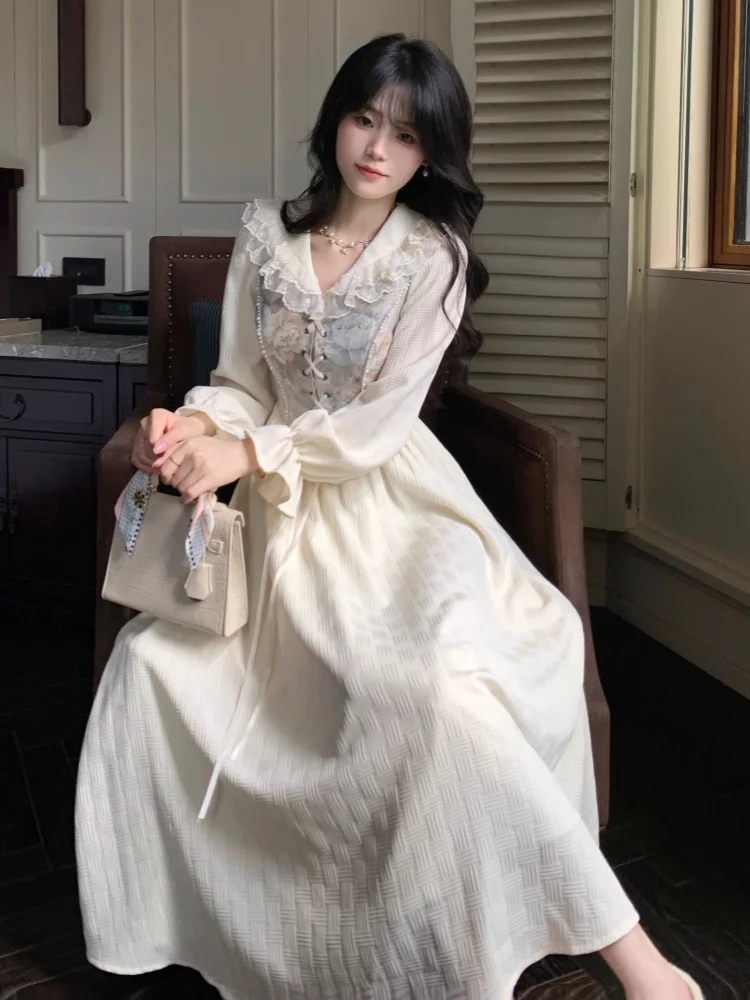 フレンチエレガントなレースウエディングドレスの女性の秋長袖スリム A ライン Vestidos ヴィンテージとシックなイブニングパーティードレス Mujer