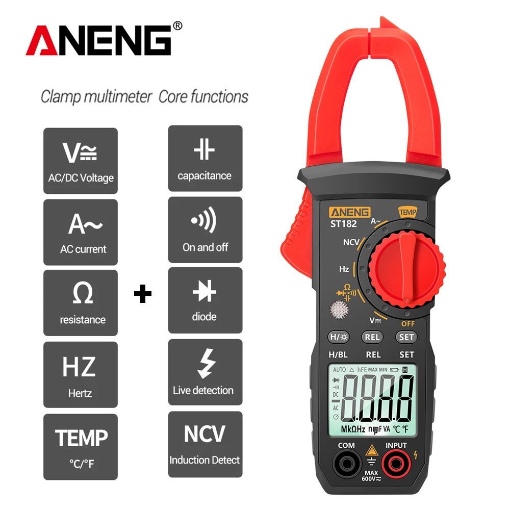 Digital Multimeter Clamp Meter ANENG ST182 AC Current DC/AC Voltage Ammeter Voltages Tester Amp Hz Capacitance NCV Ohm Test view 4