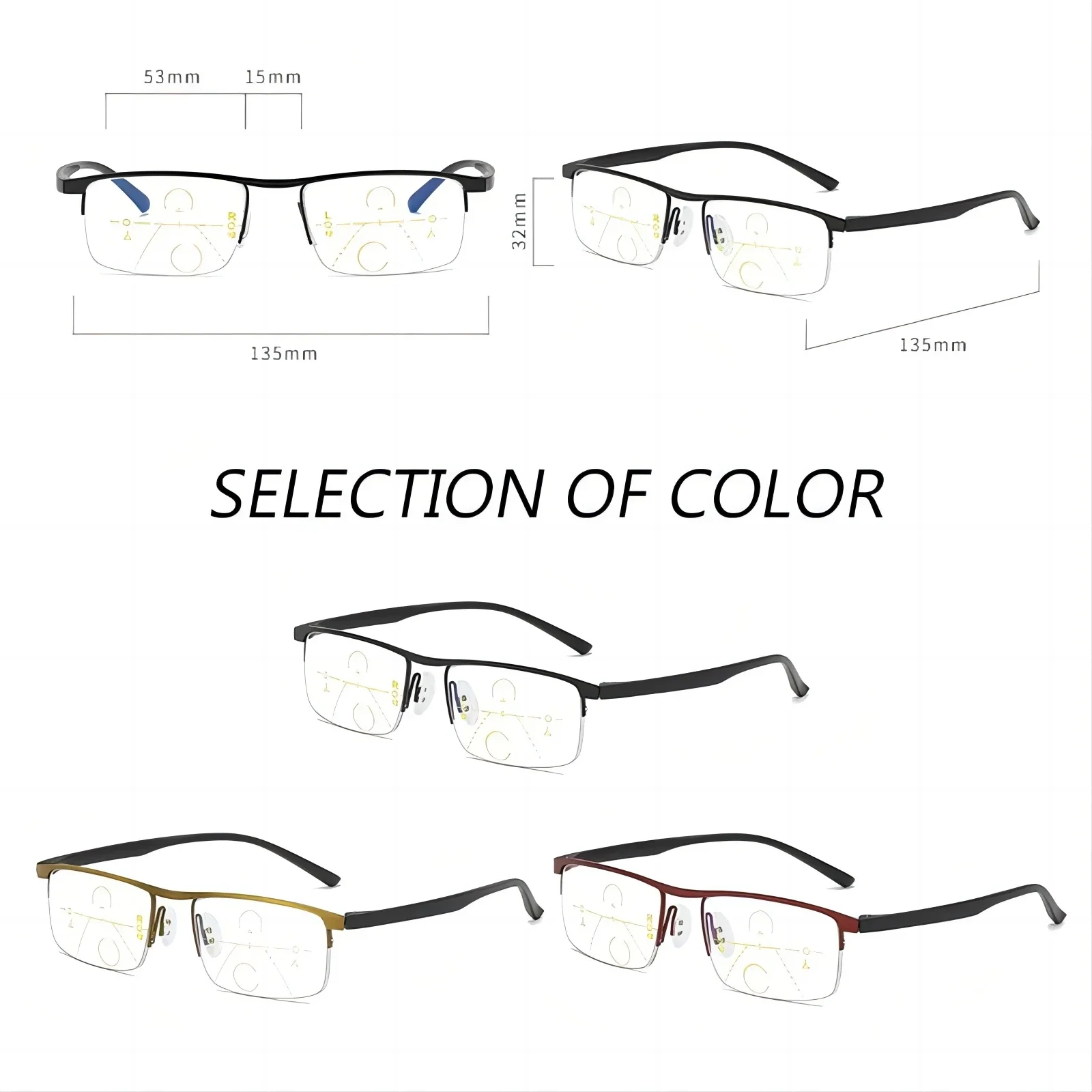 IENJOY Intelligent Multifocal Progressive Reading Glasses Half Frame Dual-use Anti-Blue Light  Automatic Adjustment Eyewear