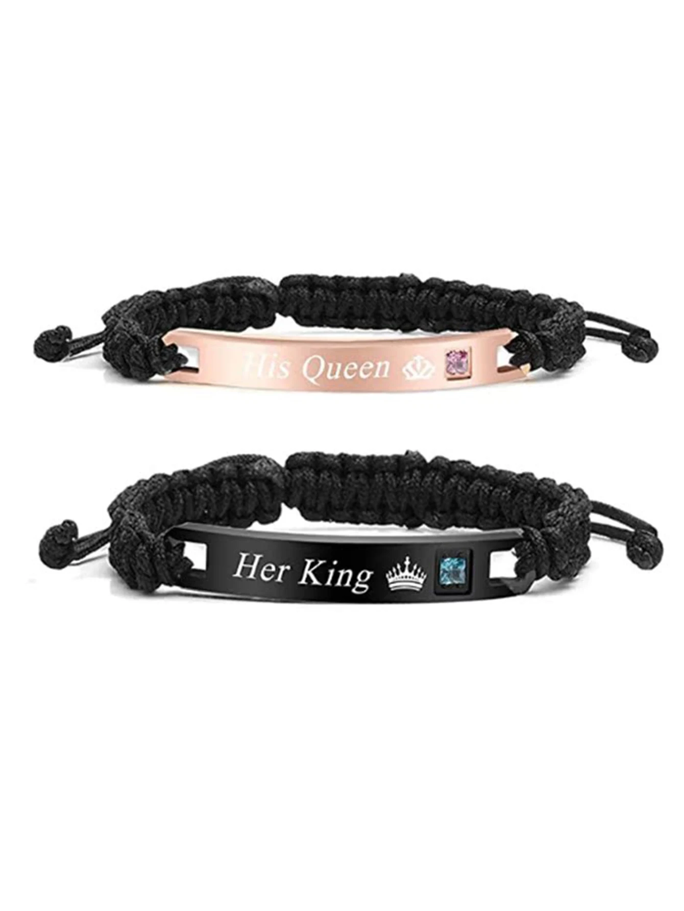 2Pcs Fashion His Queen and Her King Pendant Couple Bracelets for Women Handmade Rope Chain Bracelet Friendship Minimalist Jewelr