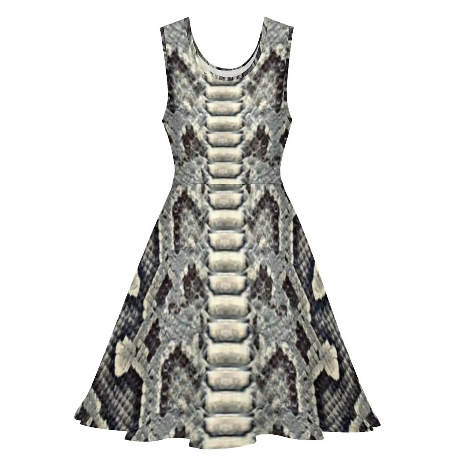 Cream And Grey Snakeskin Dress Snake Scales Print Club Dresses Womens High Waist Casual Skate Dress Summer Pattern Clothing Gift