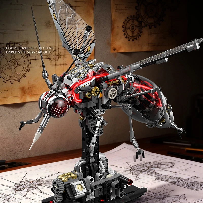 

Cyberpunk Insect Mechanical Mosquito Building Blocks, Animal Linkage Model With Light, Engineering MOC Bricks Toy For Adults