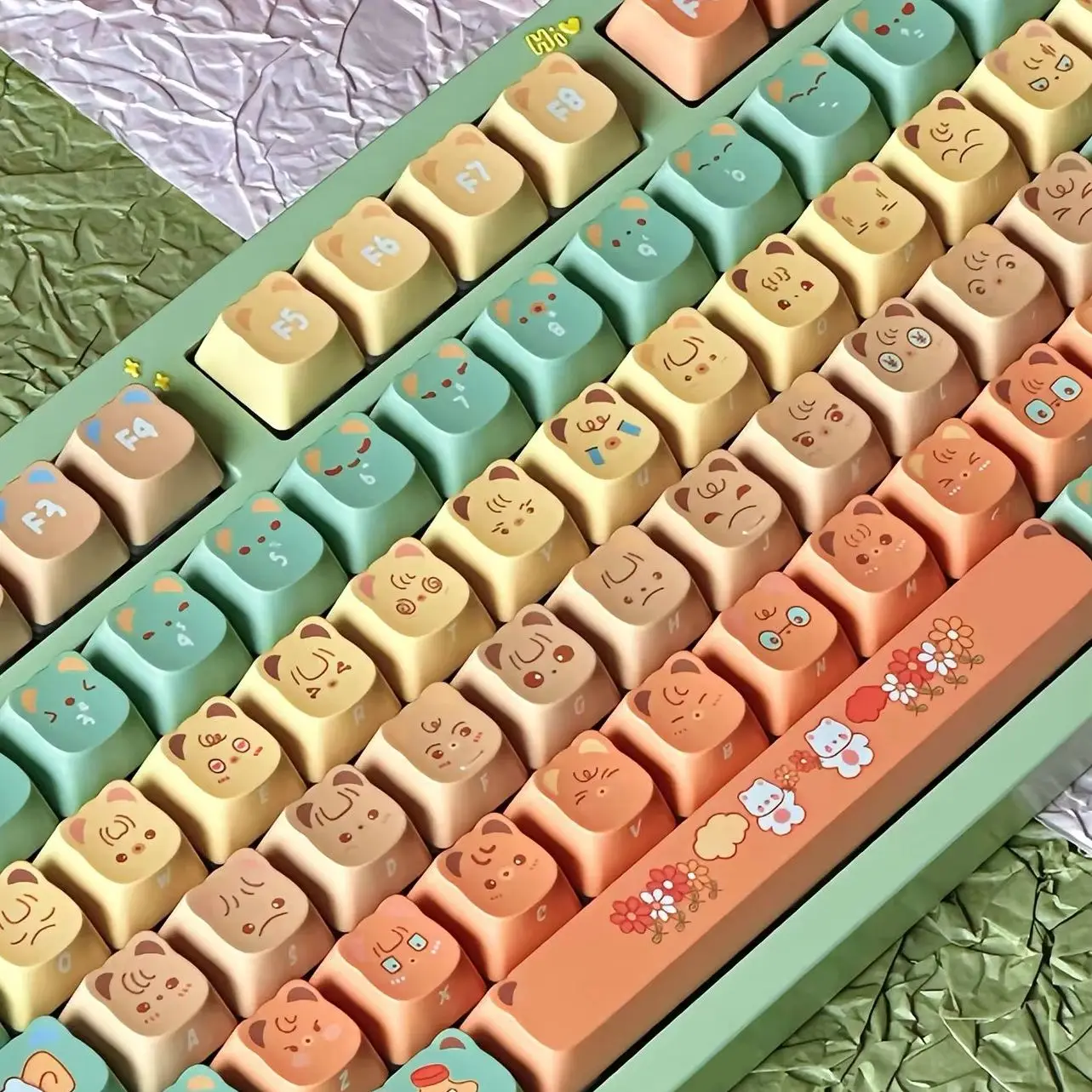 

Колпачки для клавиш с тематикой цитрусового медведя, утолщенные для КПК, 1,7 мм, милые оригинальные колпачки для механической клавиатуры на заказ, высота PBT, подарок для девочки