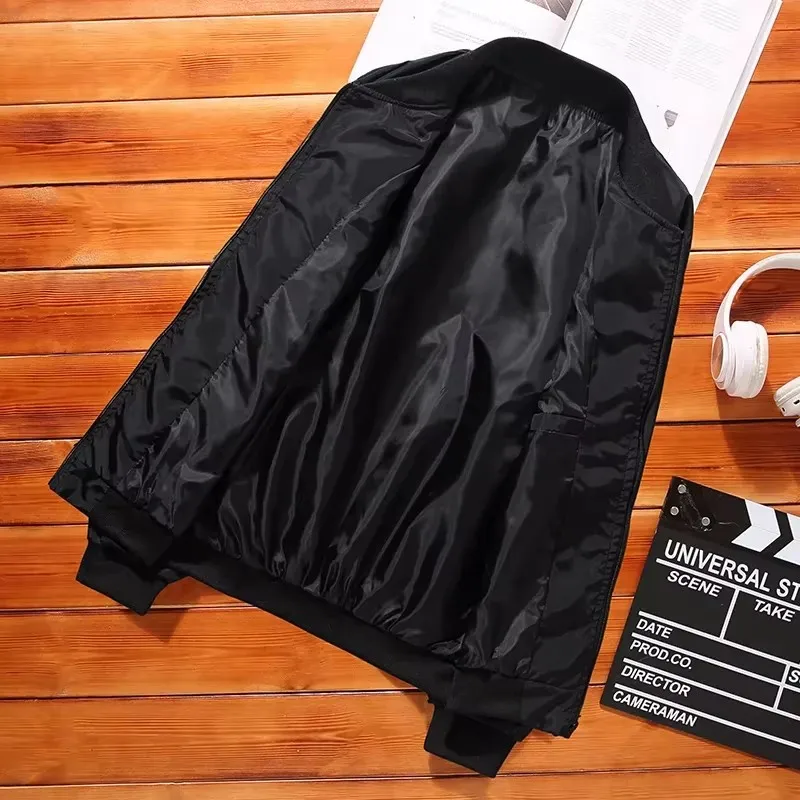 جاكيت بومبر كاجوال للرجال بأكمام طويلة بياقة بيسبول ، أنيق وعصري ، سترة واقية مناسبة عادية ، سحاب ، ربيعي