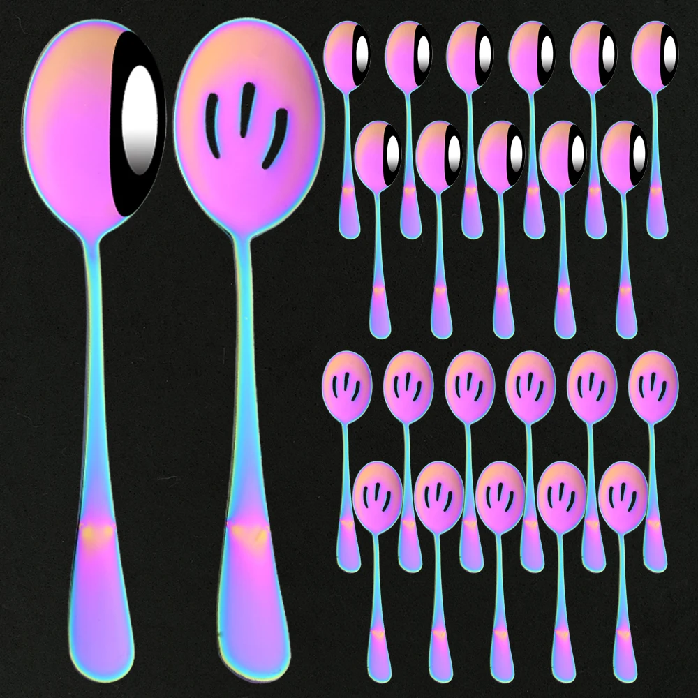 

Rainbow 24Pcs Stainless Steel Western Tableware Serving Spoon Conlander Set Portable Cutlery Dinnerware for Kitchen Utensils