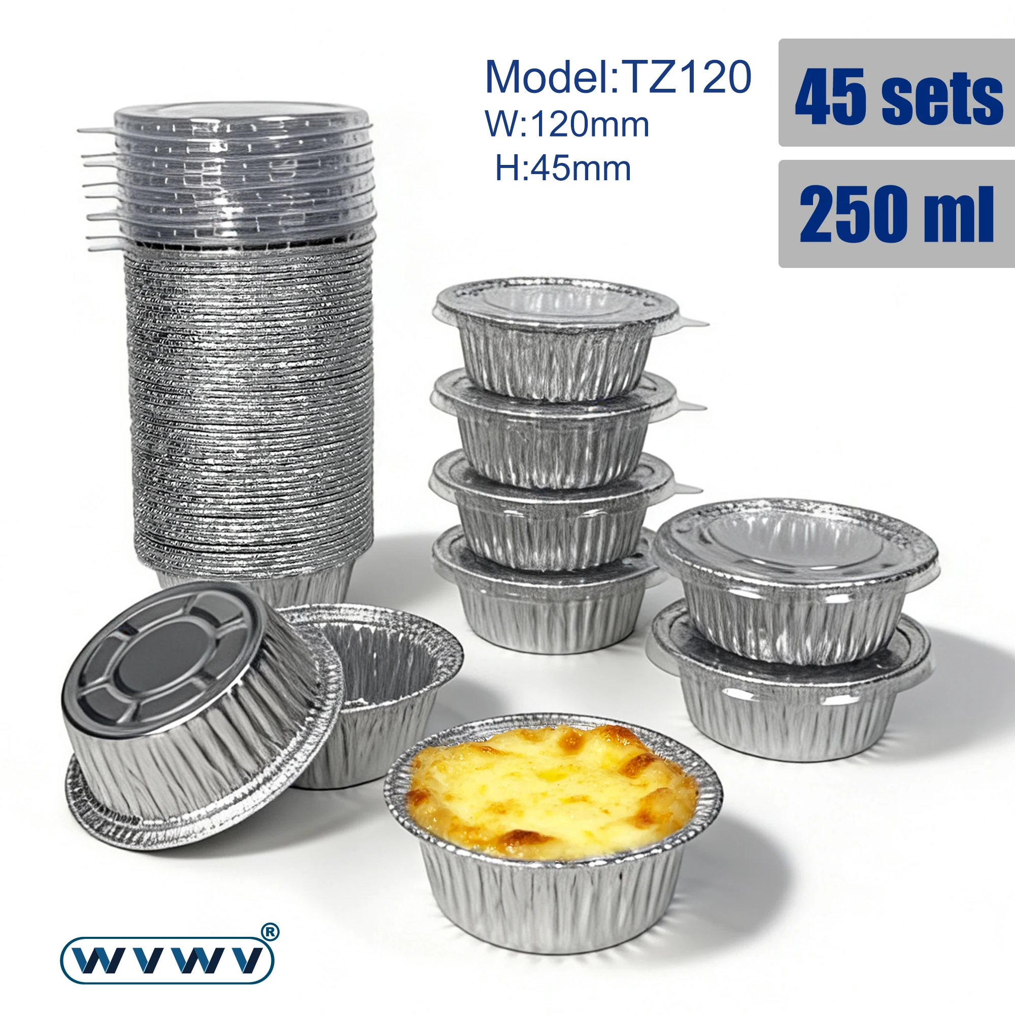 45Pcs Round Aluminum Foil Baking Pans with Transparent Lids, Suitable for Air Fryers, Ovens, Grills, Cakes, Baked Goods, Desserts, and Puddings, Essential Baking Tools for the Home Kitchen, Perfect for Birthday Parties, Graduation Season Picnics, and Family Gatherings