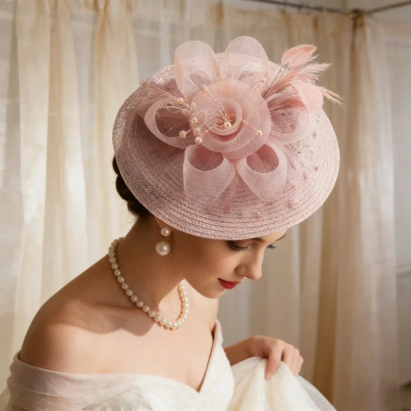 

Женская шляпа-фасцинатор для вечеринок и торжеств, в стиле ретро, с цветами, сеткой и перьями