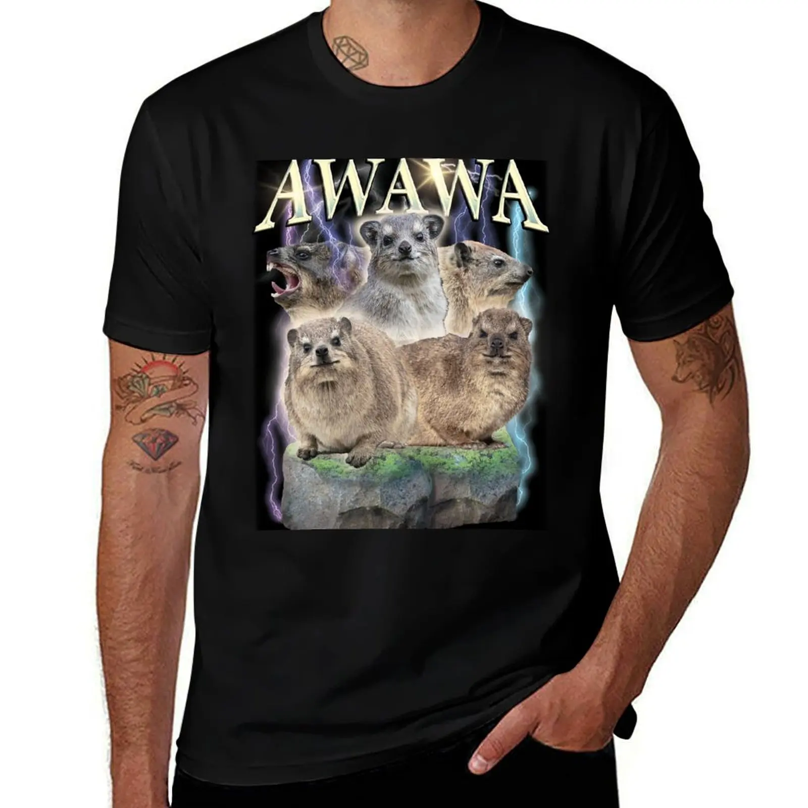The Hyrax AWAWA Retro Vintage design T-Shirt Daily Work Short Sleeve Top T-Shirt