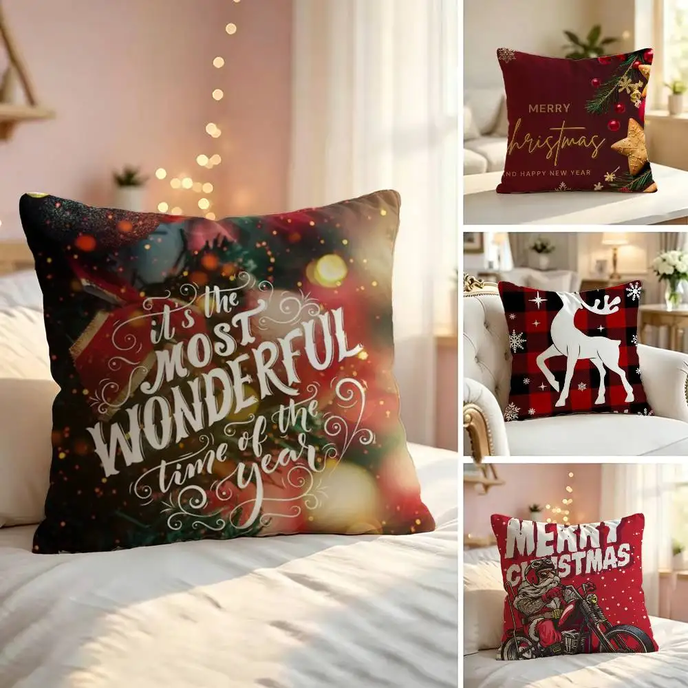 Merry Christmas New Year Pillow Case Sofa Living Room for Bedroom Headboard Backrest Cushion Square Nap Time