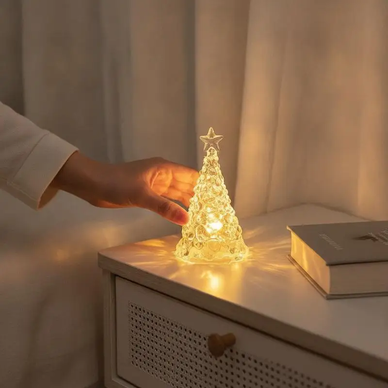 Crystal Christmas Tree Night Light Christmas Desktop Ornament Xmas Tree Lamp Christmas Gift Glow In The Dark Home Decor