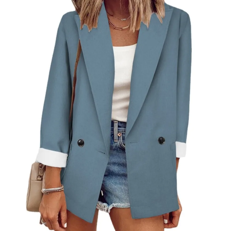 Y2K 2024 fashion autumn and winter new item solid color small suit single piece long sleeved spring and autumn suit jacket