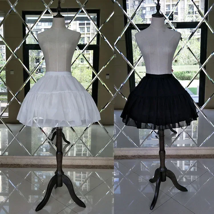 

Bridal Single Layer Chiffon Short Petticoat Tutu Skirt 2 Steel Ring Hoop Lace Trim Princess Bustle Wedding White Underskirt