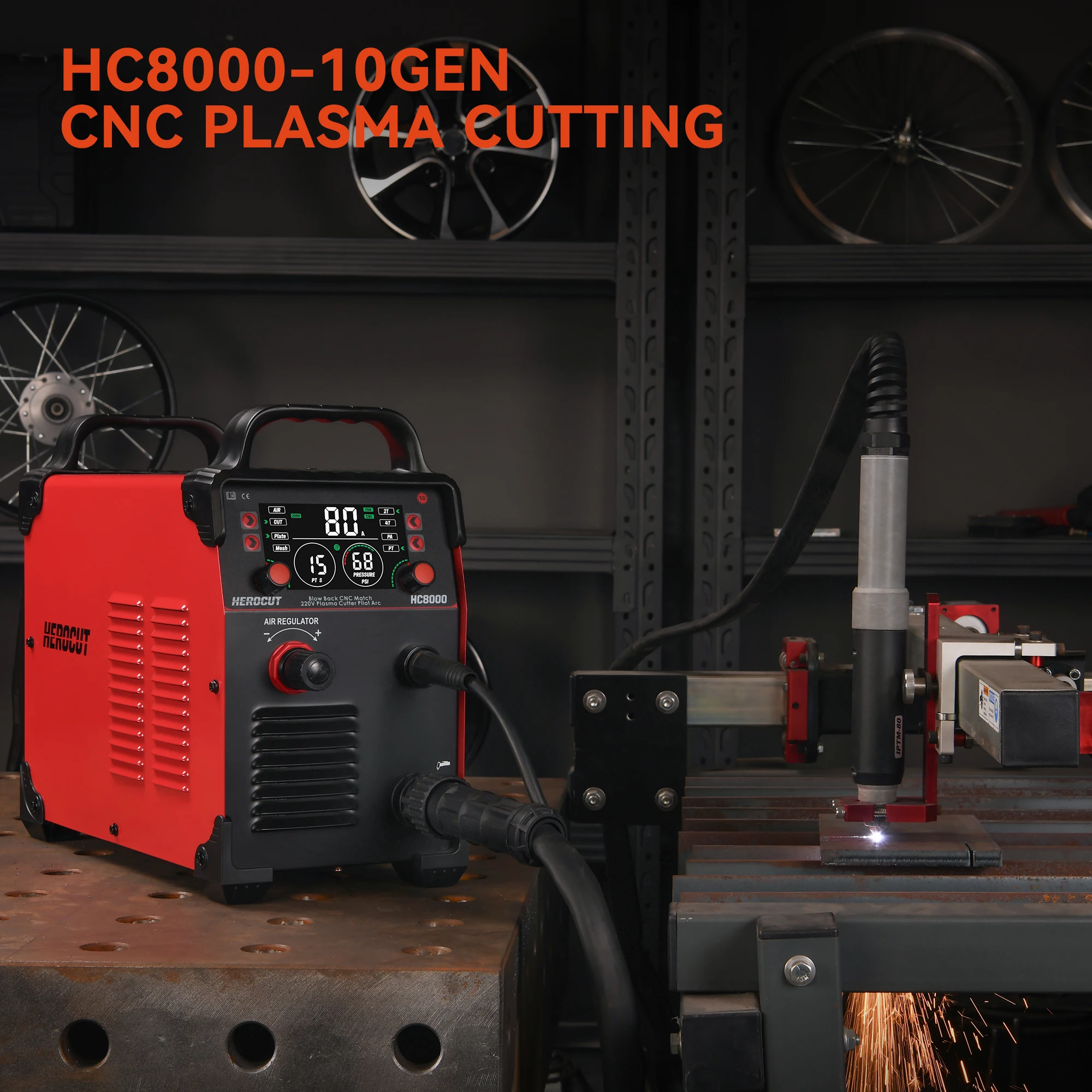 Herocut HC8000 CNC coupeur de Plasma 80A avec affichage numérique, Machine de découpe de Plasma à Arc pilote Non HF, monophasé 220V/380V